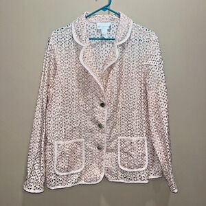 Susan Graver Style Women's Eyelet Embroidered Pink Jacket XL Event Spring Floral